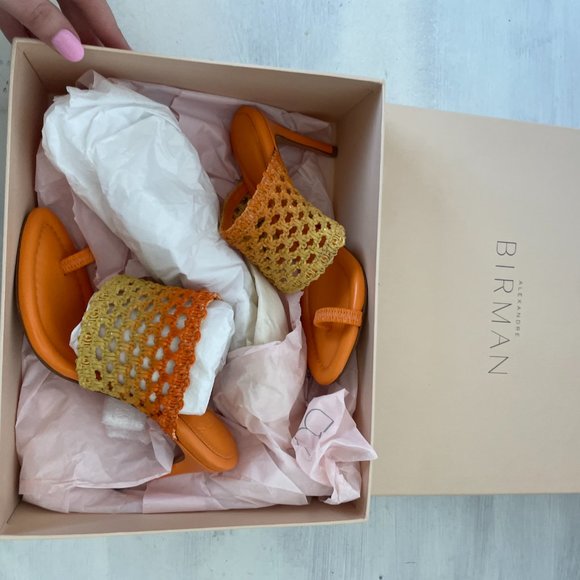 Alexandre Birman Trisha 85 Slip-on Mule Ombre Orange Woven Strap Stiletto - Picture 4 of 11